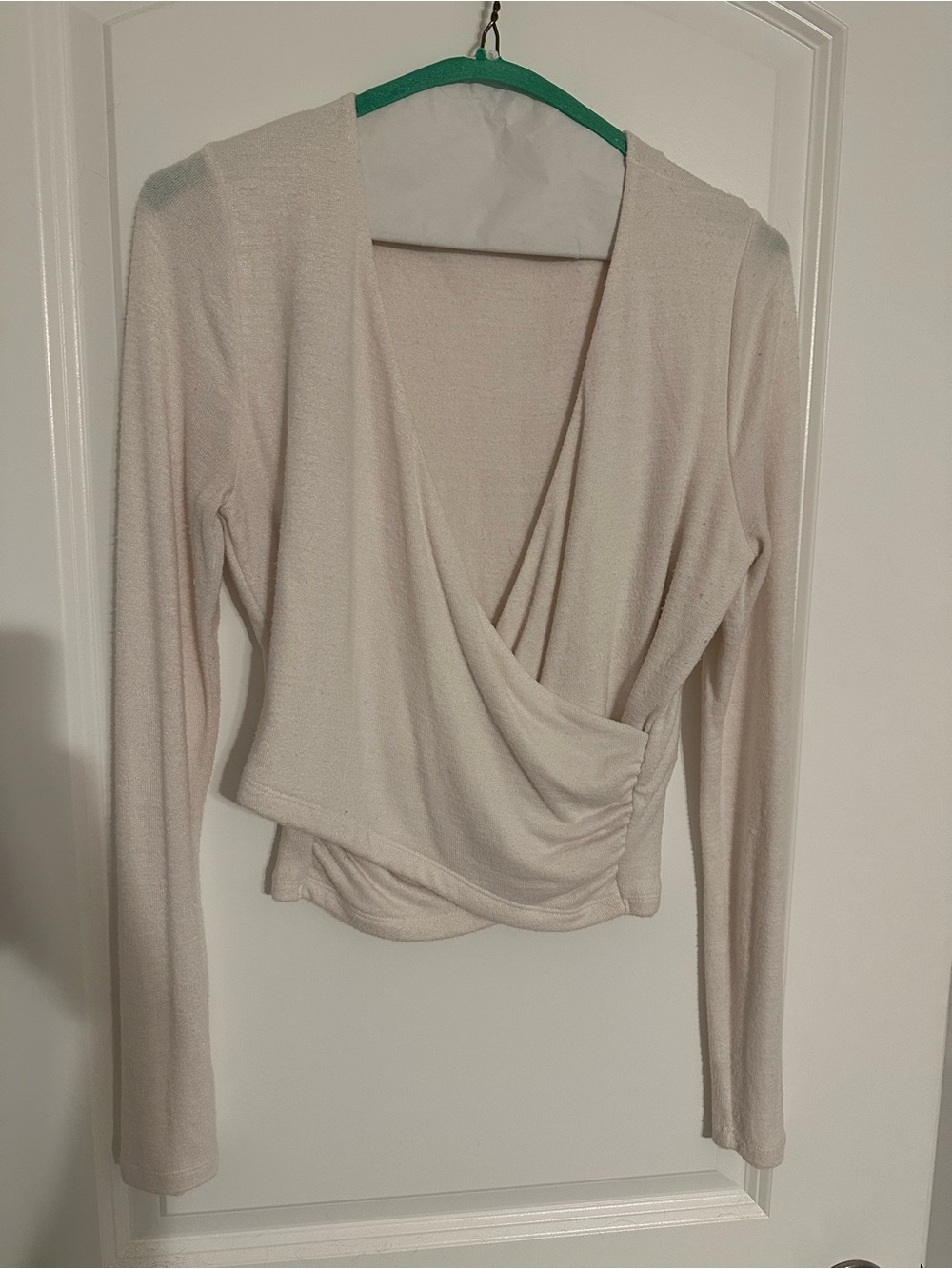 Abercrombie & Fitch Cream Wrap-Front Long Sleeve Crop Sweater